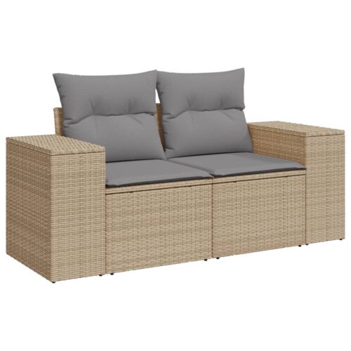 10-Piece Garden Sofa Set with Cushions Beige Poly Rattan Wicker Outdoor Patio Furniture - Image 3