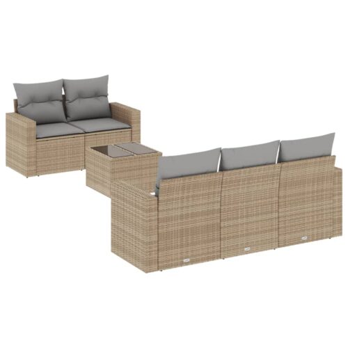 6-Piece Garden Sofa Set with Cushions Beige Poly Rattan Wicker Outdoor Patio Furniture - Image 5