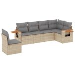 6-Piece Garden Sofa Set with Cushions Beige Poly Rattan Wicker Outdoor Patio Furniture