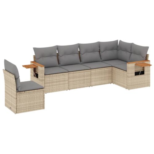 6-Piece Garden Sofa Set with Cushions Beige Poly Rattan Wicker Outdoor Patio Furniture