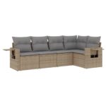 5-Piece Garden Sofa Set with Cushions Beige Poly Rattan Wicker Outdoor Patio Furniture