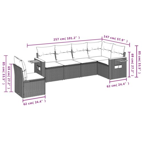 6-Piece Garden Sofa Set with Cushions Beige Poly Rattan Wicker Outdoor Patio Furniture - Image 8