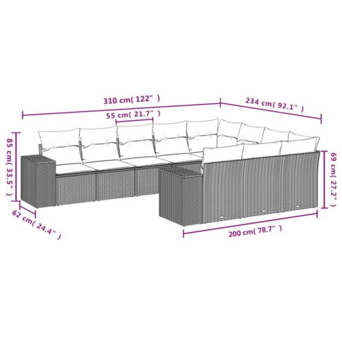 10-Piece Garden Sofa Set with Cushions Beige Poly Rattan Wicker Outdoor Patio Furniture - Image 7