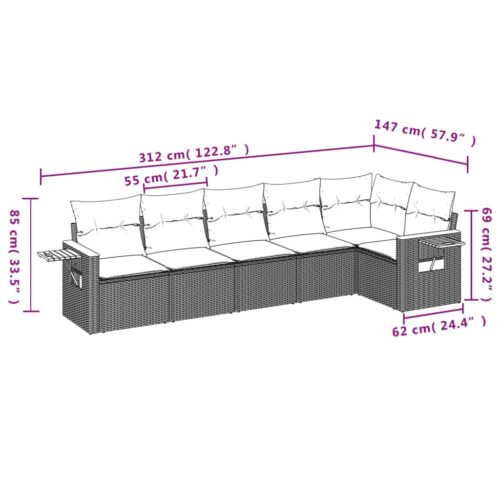 6-Piece Garden Sofa Set with Cushions Beige Poly Rattan Wicker Outdoor Patio Furniture - Image 8