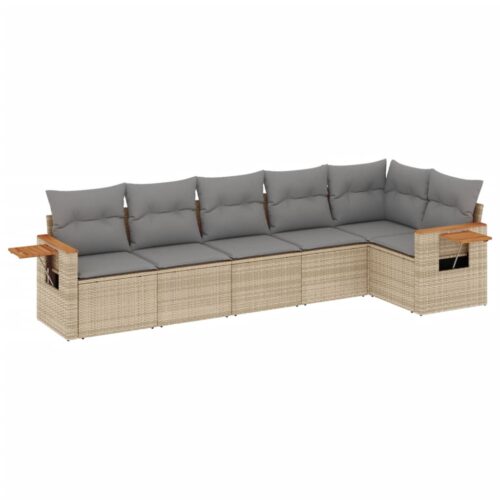6-Piece Garden Sofa Set with Cushions Beige Poly Rattan Wicker Outdoor Patio Furniture - Image 14