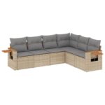6-Piece Garden Sofa Set with Cushions Beige Poly Rattan Wicker Outdoor Patio Furniture
