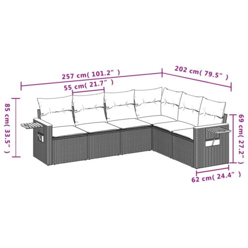 6-Piece Garden Sofa Set with Cushions Beige Poly Rattan Wicker Outdoor Patio Furniture - Image 8