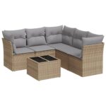 6-Piece Garden Sofa Set with Cushions Beige Poly Rattan Wicker Outdoor Patio Furniture