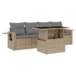 5-Piece Garden Sofa Set with Cushions Beige Poly Rattan Wicker Outdoor Patio Furniture