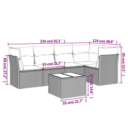 6-Piece Garden Sofa Set with Cushions Beige Poly Rattan Wicker Outdoor Patio Furniture - Image 3
