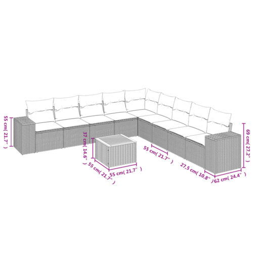 10-Piece Garden Sofa Set with Cushions Beige Poly Rattan Wicker Outdoor Patio Furniture - Image 3