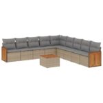 10-Piece Garden Sofa Set with Cushions Beige Poly Rattan Wicker Outdoor Patio Furniture