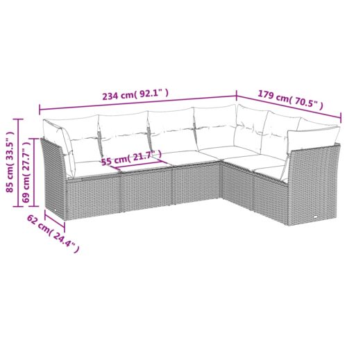 6-Piece Garden Sofa Set with Cushions Beige Poly Rattan Wicker Outdoor Patio Furniture - Image 6