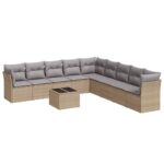 10-Piece Garden Sofa Set with Cushions Beige Poly Rattan Wicker Outdoor Patio Furniture