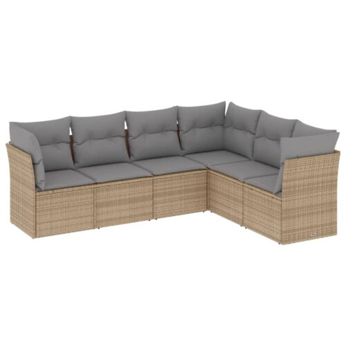 6-Piece Garden Sofa Set with Cushions Beige Poly Rattan Wicker Outdoor Patio Furniture - Image 11