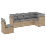 6-Piece Garden Sofa Set with Cushions Beige Poly Rattan Wicker Outdoor Patio Furniture