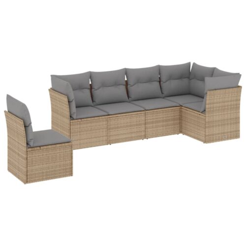 6-Piece Garden Sofa Set with Cushions Beige Poly Rattan Wicker Outdoor Patio Furniture
