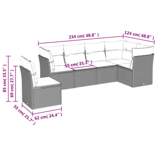 6-Piece Garden Sofa Set with Cushions Beige Poly Rattan Wicker Outdoor Patio Furniture - Image 6