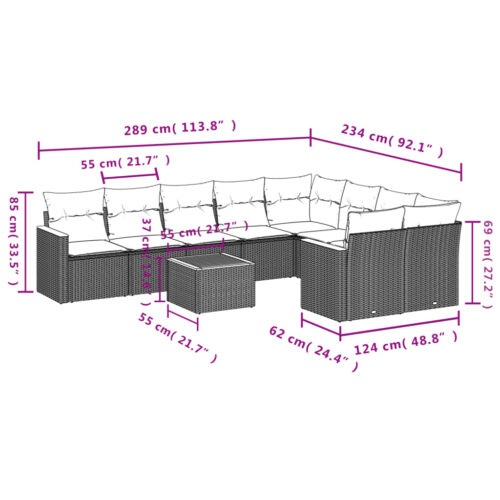 10-Piece Garden Sofa Set with Cushions Beige Poly Rattan Wicker Outdoor Patio Furniture - Image 3