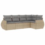 5-Piece Garden Sofa Set with Cushions Beige Poly Rattan Wicker Outdoor Patio Furniture