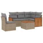6-Piece Garden Sofa Set with Cushions Beige Poly Rattan Wicker Outdoor Patio Furniture