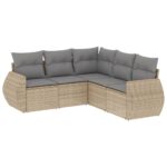 5-Piece Garden Sofa Set with Cushions Beige Poly Rattan Wicker Outdoor Patio Furniture