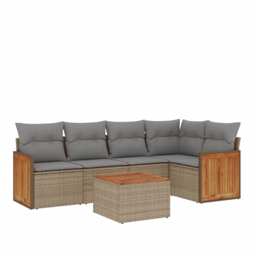 6-Piece Garden Sofa Set with Cushions Beige Poly Rattan Wicker Outdoor Patio Furniture - Image 14