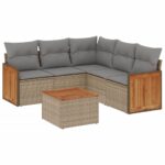 6-Piece Garden Sofa Set with Cushions Beige Poly Rattan Wicker Outdoor Patio Furniture
