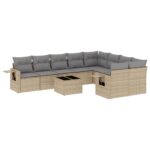 10-Piece Garden Sofa Set with Cushions Beige Poly Rattan Wicker Outdoor Patio Furniture