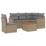 6-Piece Garden Sofa Set with Cushions Beige Poly Rattan Wicker Outdoor Patio Furniture