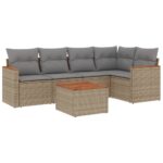 6-Piece Garden Sofa Set with Cushions Beige Poly Rattan Wicker Outdoor Patio Furniture