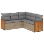 5-Piece Garden Sofa Set with Cushions Beige Poly Rattan Wicker Outdoor Patio Furniture
