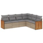 6-Piece Garden Sofa Set with Cushions Beige Poly Rattan Wicker Outdoor Patio Furniture