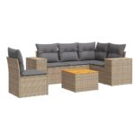 6-Piece Garden Sofa Set with Cushions Beige Poly Rattan Wicker Outdoor Patio Furniture