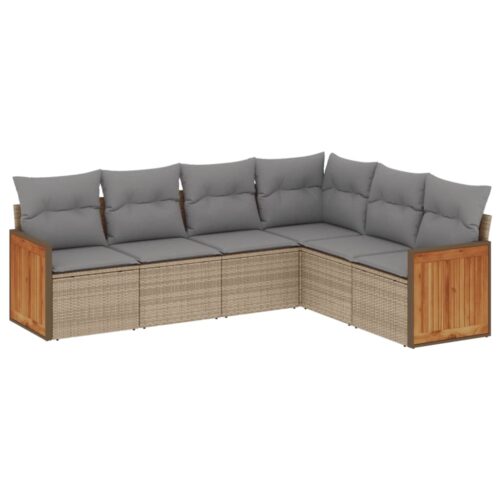 6-Piece Garden Sofa Set with Cushions Beige Poly Rattan Wicker Outdoor Patio Furniture - Image 13