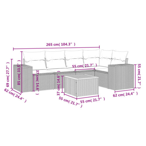 6-Piece Garden Sofa Set with Cushions Beige Poly Rattan Wicker Outdoor Patio Furniture - Image 3