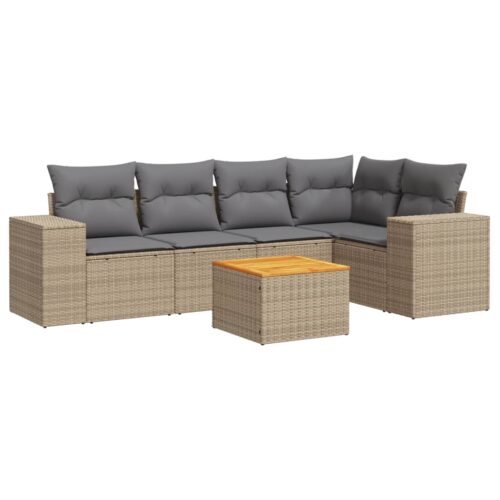 6-Piece Garden Sofa Set with Cushions Beige Poly Rattan Wicker Outdoor Patio Furniture - Image 5