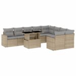 10-Piece Garden Sofa Set with Cushions Beige Poly Rattan Wicker Outdoor Patio Furniture