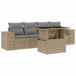 5-Piece Garden Sofa Set with Cushions Beige Poly Rattan Wicker Outdoor Patio Furniture
