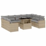 10-Piece Garden Sofa Set with Cushions Beige Poly Rattan Wicker Outdoor Patio Furniture