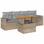 5-Piece Garden Sofa Set with Cushions Beige Poly Rattan Wicker Outdoor Patio Furniture