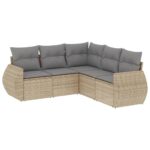 5-Piece Garden Sofa Set with Cushions Beige Poly Rattan Wicker Outdoor Patio Furniture