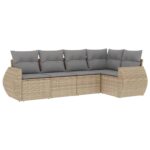 5-Piece Garden Sofa Set with Cushions Beige Poly Rattan Wicker Outdoor Patio Furniture
