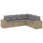 6-Piece Garden Sofa Set with Cushions Beige Poly Rattan Wicker Outdoor Patio Furniture