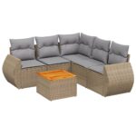 6-Piece Garden Sofa Set with Cushions Beige Poly Rattan Wicker Outdoor Patio Furniture