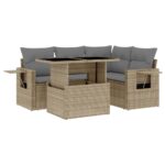 5-Piece Garden Sofa Set with Cushions Beige Poly Rattan Wicker Outdoor Patio Furniture