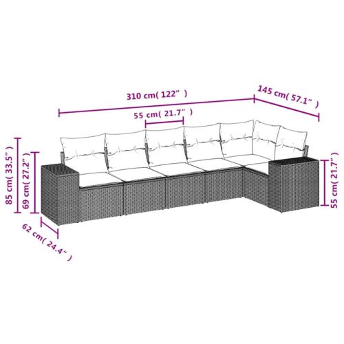 6-Piece Garden Sofa Set with Cushions Beige Poly Rattan Wicker Outdoor Patio Furniture - Image 7