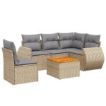 6-Piece Garden Sofa Set with Cushions Beige Poly Rattan Wicker Outdoor Patio Furniture