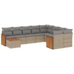10-Piece Garden Sofa Set with Cushions Beige Poly Rattan Wicker Outdoor Patio Furniture