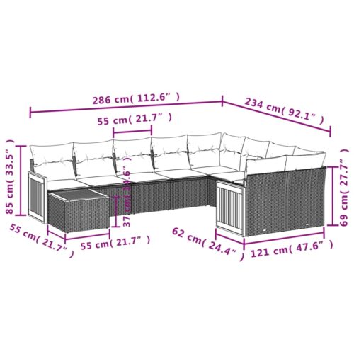 10-Piece Garden Sofa Set with Cushions Beige Poly Rattan Wicker Outdoor Patio Furniture - Image 3